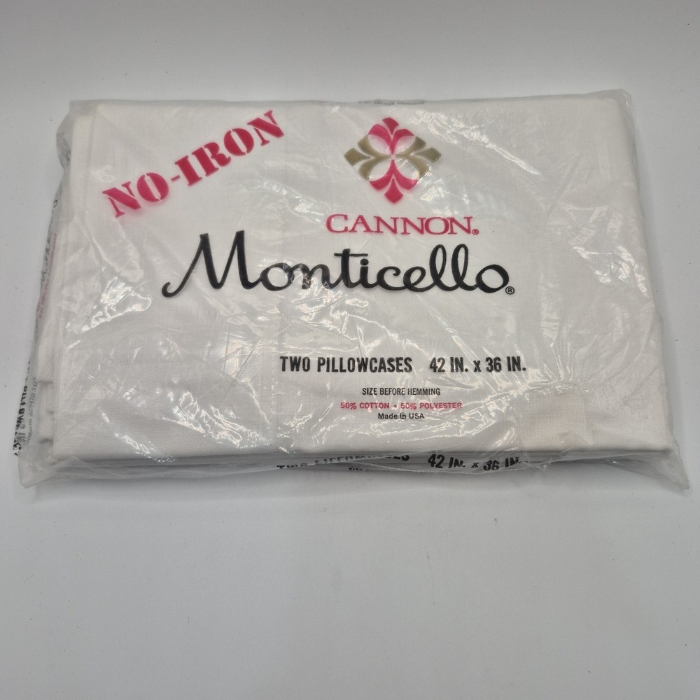 Vintage Cannon Monticello Fine White Muslin Pillowcases  42 x 36" Unopened